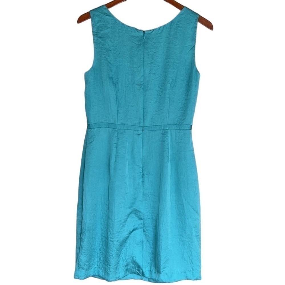 LOFT Teal Green Ruched Neckline Sleeveless Fully Lined Dress Size 8 NWT - Picture 3 of 12